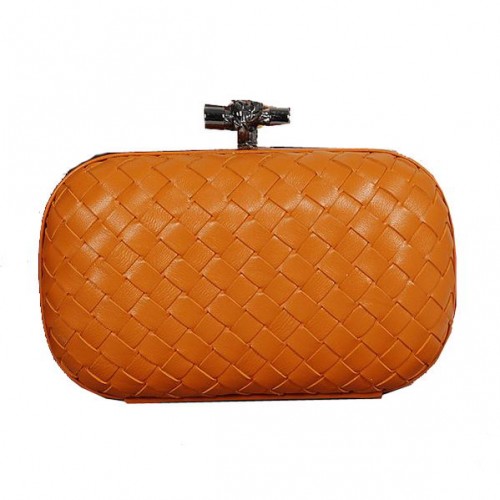 Bottega Veneta Intrecciato Sheepskin Empire Ayers Knot Clutch 11308 Orange