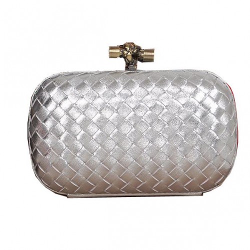 Bottega Veneta Intrecciato Sheepskin Empire Ayers Knot Clutch 11308 Silver