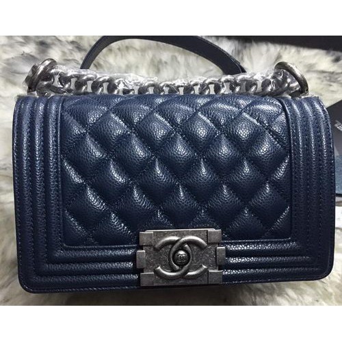 Torebka na ramię Chanel dla chłopców z klapką Cannage Pattern A67085 Royal