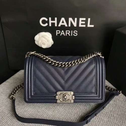 Chłopięca Chanel Original Chevron Leather 67086 Niebieska