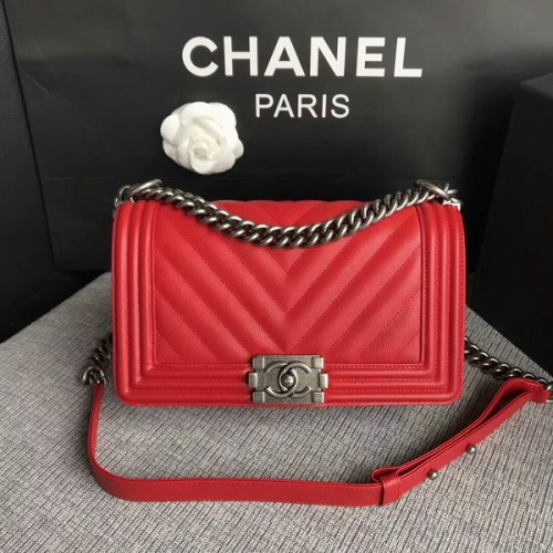 Chłopięca Chanel Original Chevron Leather 67086 Czerwona