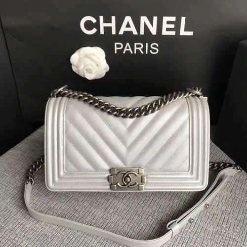 Chłopięca Chanel Original Chevron Leather 67086 Biała