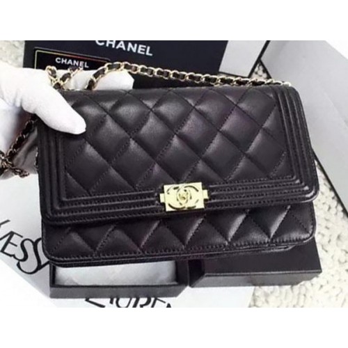 Torebka Chanel WOC Flap Bag z czarnej owczej skóry A1119 Gold
