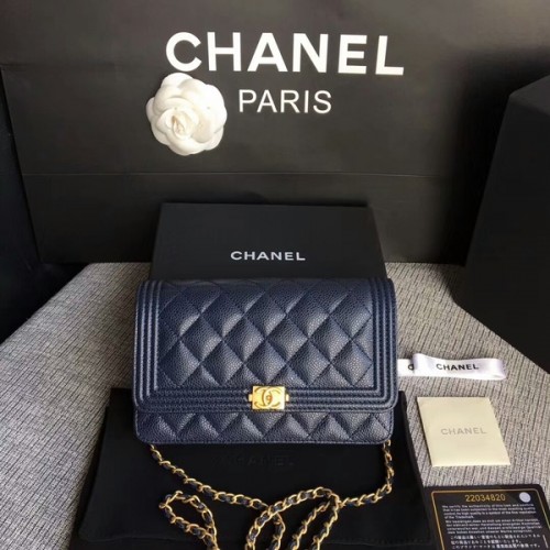 Torebka Chanel WOC Flap Bag z oryginalnej skóry cielęcej CHA6040 w kolorze niebieskim