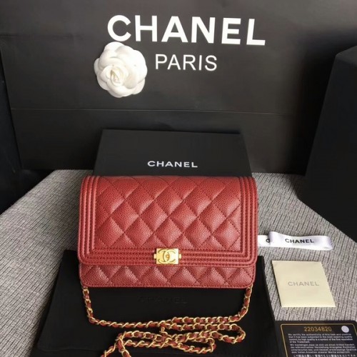 Torebka Chanel WOC Flap Bag z oryginalnej skóry cielęcej CHA6040 w kolorze ciemnoczerwonym