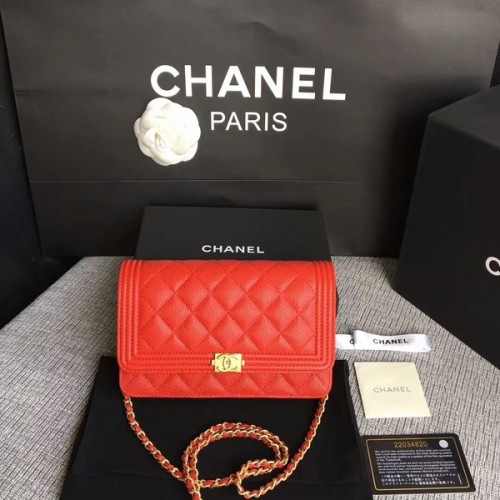 Torebka Chanel WOC Flap Bag z oryginalnej skóry cielęcej CHA6040 w kolorze czerwonym