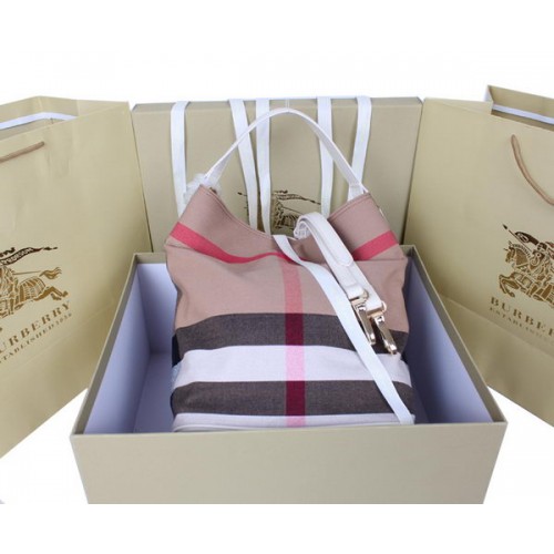 Torba typu hobo Burberry Medium Brit Check 1151 OffWhite