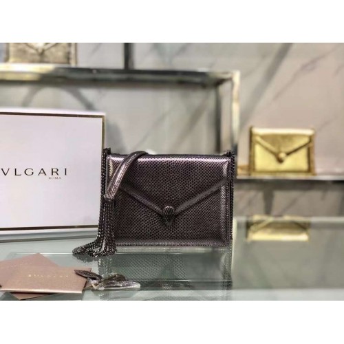 Bvlgari Serpenti Forever skórzana mała torebka typu crossbody B210544 srebrnoszara