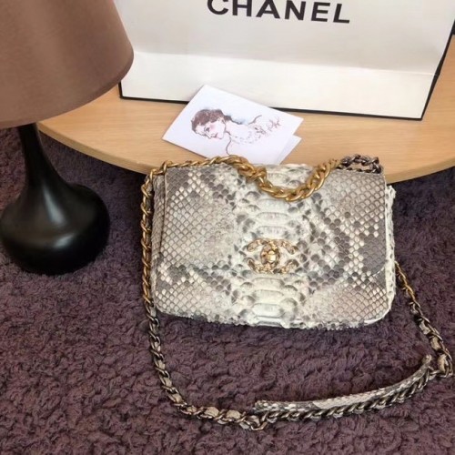 Torebka CHANEL 19 Flap Bag Oryginalna torebka z klapką ze skóry węża AS1160 szara