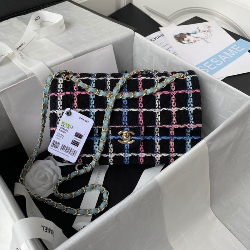 Torebka CHANEL 19 z klapką z wełny tweedowej, metal w złotym wykończeniu AS1161 CZARNA