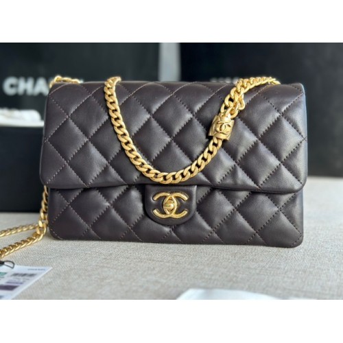 TOREBKA CHANEL FLAP BAG Z owczej skóry, metal w kolorze złotym AS3609, czarna