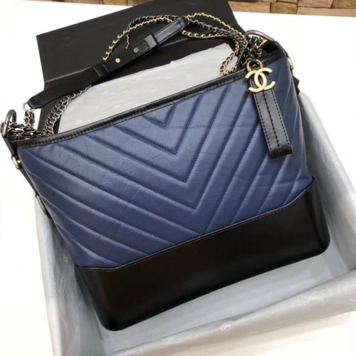 CHANEL GABRIELLE Oryginalna skórzana torba typu hobo A93842 niebiesko-czarna