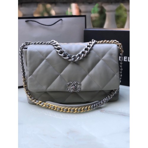 Torebka CHANEL Lambskin 19 Flap Bag AS1162 szara