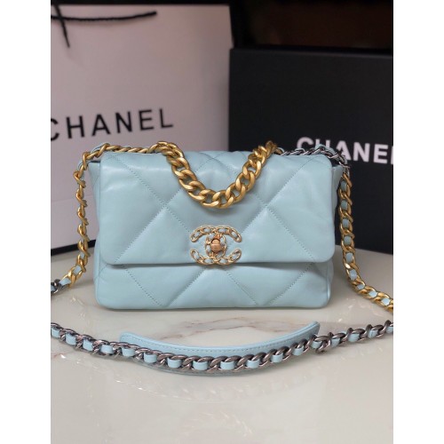 Torebka CHANEL Original Lambskin 19 Flap Bag AS1160 AS1161 jasnoniebieska