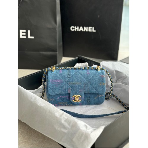CHANEL Denim z nadrukiem w kolorze złotym, metal AS3135, niebieski