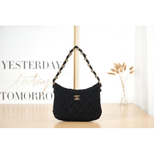 CHANEL SMALL Tweed Metal w odcieniu złota AS3562 CZARNY