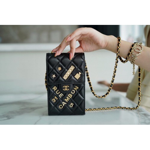 Torebka CHANEL Micro Mini na łańcuszku AP2288 w kolorze czarnym