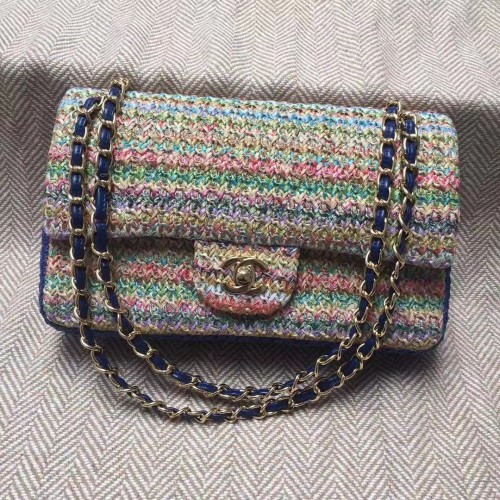 CHANEL Tweed Braided Calfskin Metal w odcieniu złota 1112 Multicolor&Blue