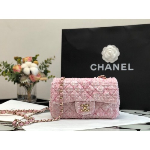 CHANEL Tweed Braided Calfskin Gold-Tone Metal 1116 różowy