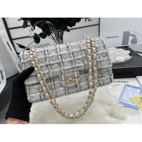 CHANEL Tweed Braided Sheepskin Metal w odcieniu złota AS01112-1 szary