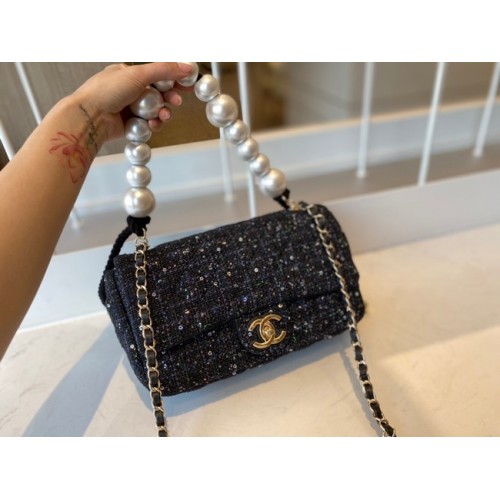 CHANEL Tweed Braided Sheepskin Metal w odcieniu złota AS0594 czarny