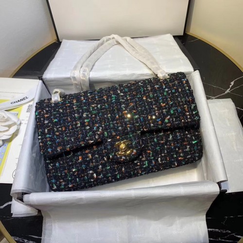 CHANEL Tweed Calfskin -Tone Gold-Tone Metal 1112 ciemnoniebieski