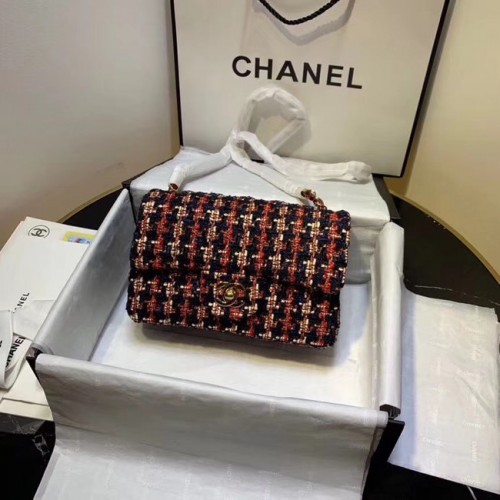 CHANEL Tweed Calfskin - Tone Gold-Tone Metal AS1116 czerwony