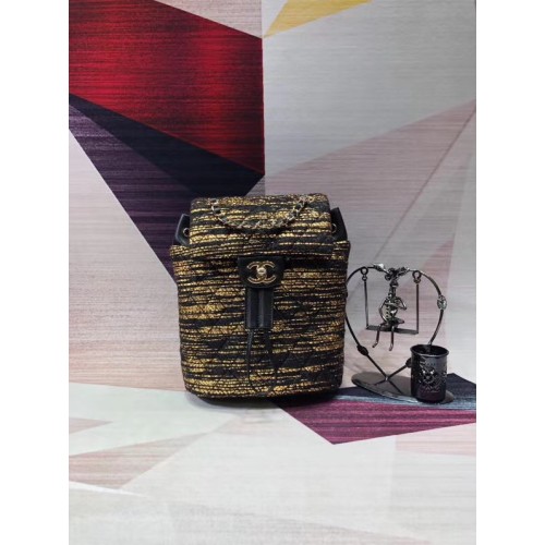 Plecak CHANEL Tweed mały w kolorze złotym, metalowy 69964, czarny