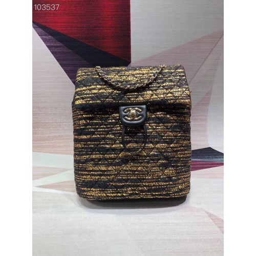 Plecak CHANEL Tweed mały w kolorze złotym, metalowy, 69965, czarny