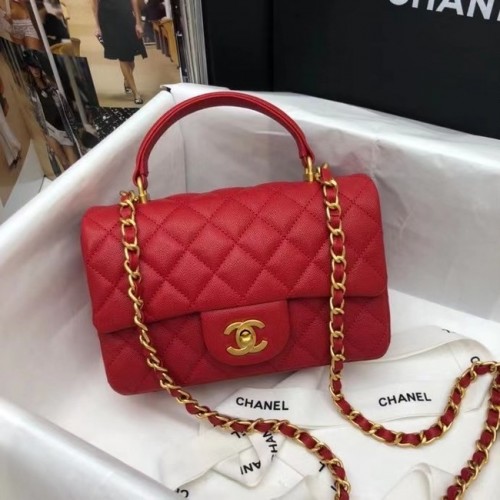Torebka CHANEL mini z klapką i uchwytem u góry AS2431 czerwona