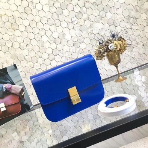 Torebka Celine Classic Box Flap Bag z oryginalnej skóry cielęcej 5698 w kolorze niebieskim