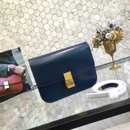 Torebka Celine Classic Box Flap Bag z oryginalnej skóry cielęcej 5698 w kolorze ciemnoniebieskim