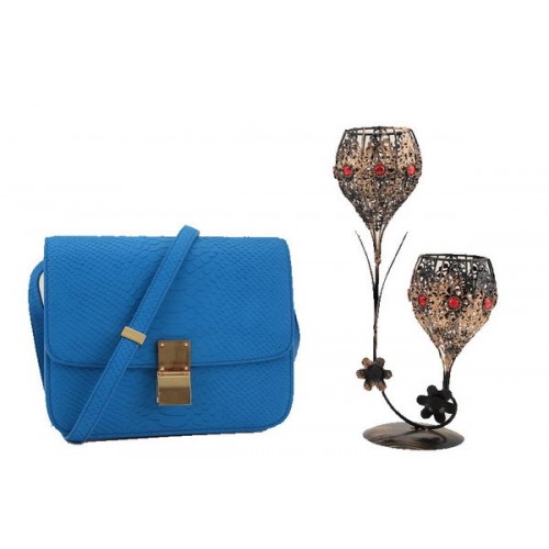 Torebka Celine Classic Box Small Flap Bag z gładkiej skóry 11042 w kolorze niebieskim