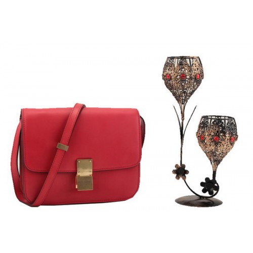 Torebka Celine Classic Box Small Flap Bag z gładkiej skóry 11042 w kolorze ciemnoczerwonym