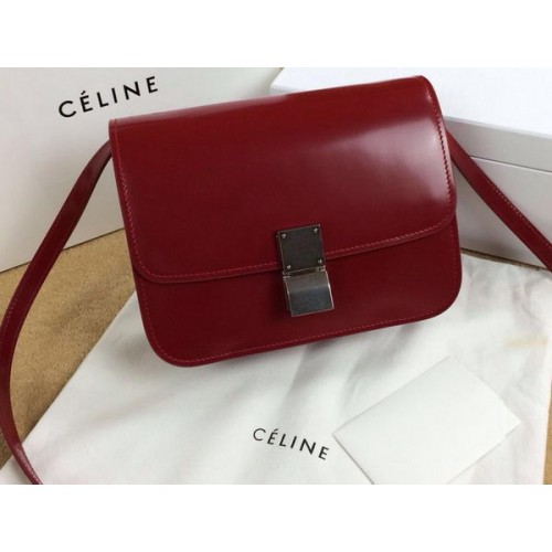 Torebka Celine Classic Box Small Flap Bag z gładkiej skóry C11042 Ciemnoczerwona