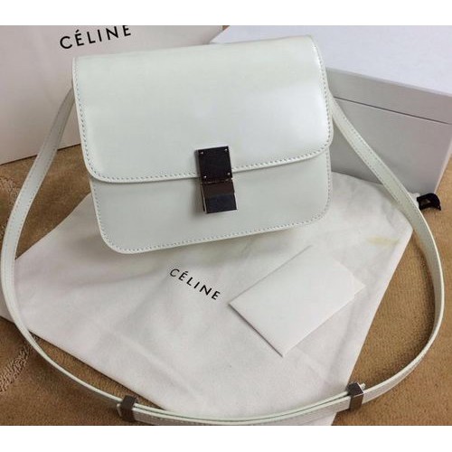 Celine Classic Box Small Flap Bag z gładkiej skóry C11042 OffWhite