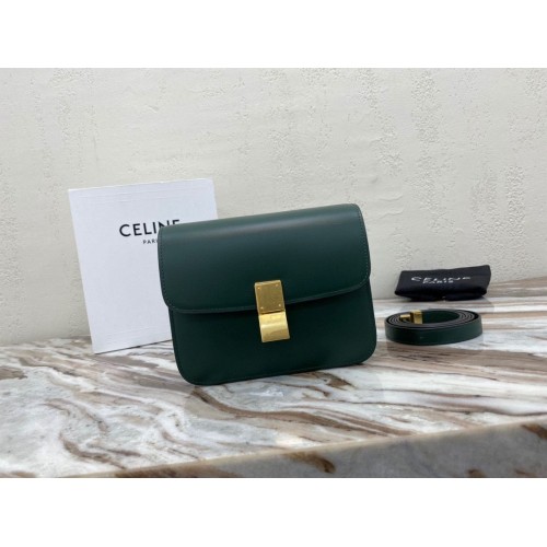 Celine Classic Box Teen Flap Bag Original Calfskin Leather 3379 Dark Green