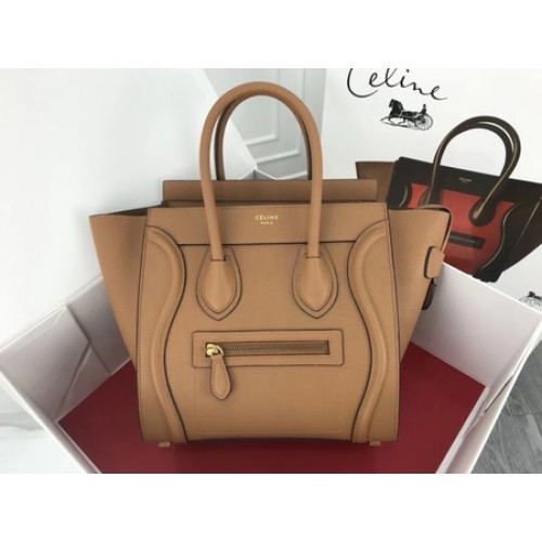Torba podróżna Celine Luggage Micro Tote Bag, oryginalna skóra CLY33081M, morela