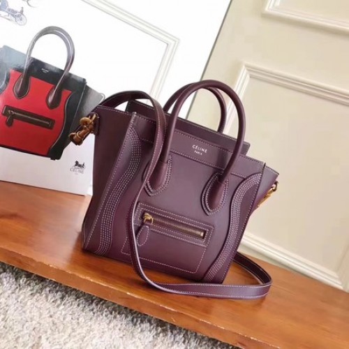Torba Celine Luggage Nano Tote Bag Original Leather CC3560 Wine