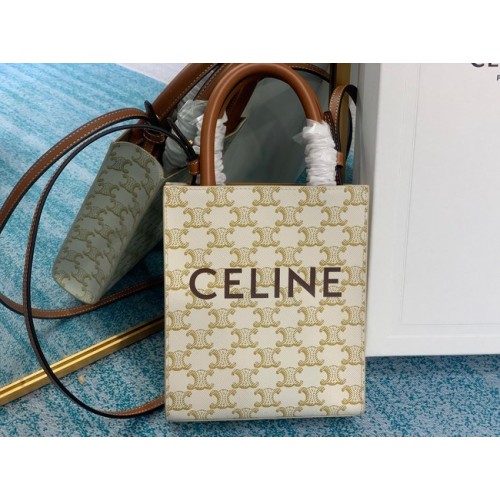 Celine MINI CABAS VERTICAL IN TRIOMPHE CANVAS 194372 biały