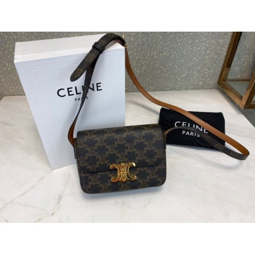 Celine MINI TORBA FOLCO Z PŁÓTNA TRIOMPHE CL01503 brązowa