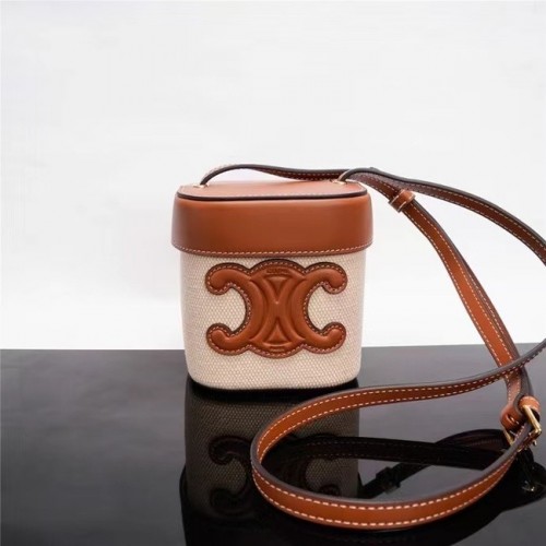 Celine MINI TEEN CLASSIC BAG Z PŁÓTNA TRIOMPHE I SKÓRY CIELĘCEJ 199263 brązowa