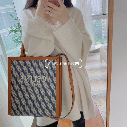 Torebka Celine TEEN TRIOMPHE z płótna TRIOMPHE i skóry cielęcej CL91041 niebieska