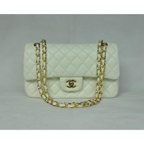 Torebka Chanel Classic Flap Bag 1112 w kolorze beżowym ze skóry ze złotymi okuciami