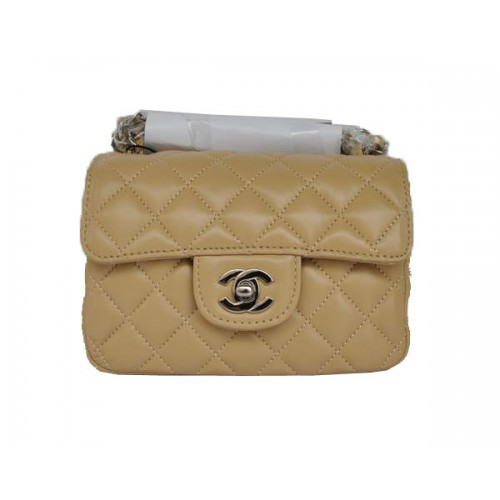 Tania torebka Chanel Classic mini Flap Bag 1115 Apricot Sheepskin Silver Hardware