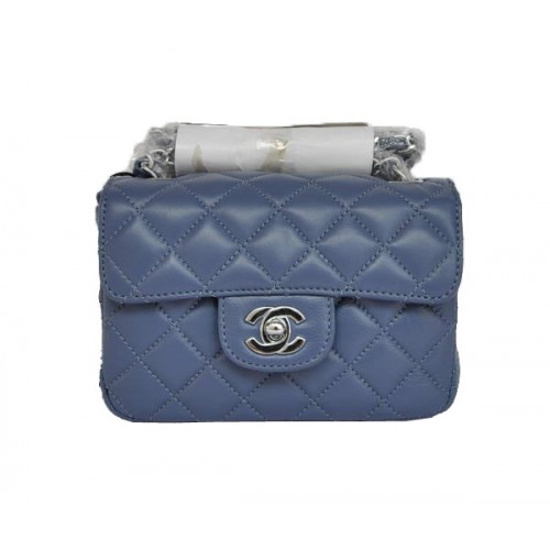 Tania torebka Chanel Classic mini Flap Bag 1115 z niebieskiej owczej skóry ze srebrnymi okuciami