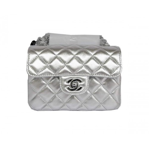 Tania torebka Chanel Classic mini Flap Bag 1115 Light Silver Sheeps Silver Hardware