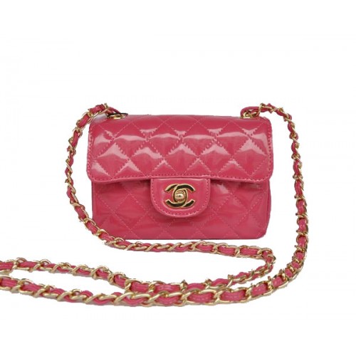 Tania torebka Chanel Classic mini Flap Bag 1115 Peach Patent Golden Hardware