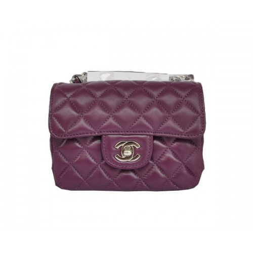 Tania torebka Chanel Classic mini Flap Bag 1115 z fioletowej owczej skóry ze srebrnymi okuciami