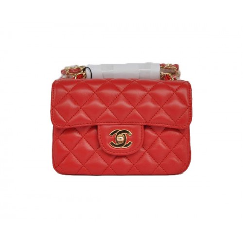 Tania torebka Chanel Classic mini Flap Bag 1115 z czerwonej owczej skóry ze złotymi okuciami